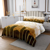 1 x RAW Customer Returns Metallic Stripe Quilt Set 240x260 Teens Boys Man, Geometric Diamond Bedding Set Rustic Country Marble Pattern Bedspread Gold Honeycomb Quilt Set Breathable Room Decoration - RRP €52.48