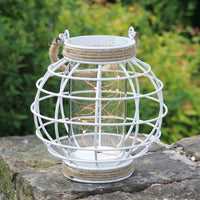 2 x Brand New Fanna LED lantern spherical with fairy lights 6h timer function, decorative garden lantern wind light for wedding decoration vintage white, H. 19cm - RRP €32.52