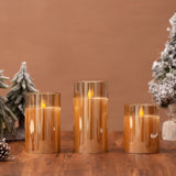 1 x RAW Customer Returns Led Candles Brown, 3 Pieces 10-15CM Led Candles with Timer Function, Outdoor Led Candles Flickering Flame with Glass, Moving Flame Powered by Battery for Birthdays Party, Valentine s Day Gift - RRP €29.99