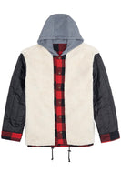 1 x RAW Customer Returns Coevals Club Men s Flannel Jacket Shirt Sherpa Lumberjack Shirt Flannel Shirt Long Sleeve Checkered Snap Buttons Cotton Winter Shirt Hood Red Black 1 3XL  - RRP €50.41