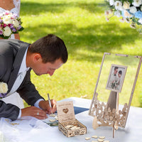 1 x RAW Customer Returns WOOLUCK Wedding guest book wood, wedding guest book personalized with mini chalkboard, wedding guest book alternative with 80 wooden heart storage box - RRP €31.25