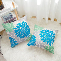 1 x RAW Customer Returns Cushion cover 40 x 40 cm summer autumn flower decorative pillow sofa cushion decorative blue and green modern linen cushion cover sofa cushion cover for sofa indoors living room garden set of 2 - RRP €15.12