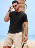 1 x RAW Customer Returns Meilicloth linen shirt men short sleeve summer men s Henley shirt linen casual shirt short T-shirt for men short sleeve shirt summer shirt top men short sleeve shirt casual beach Hawaii black XXL - RRP €24.19