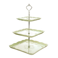 1 x RAW Customer Returns MALACASA, Sweet.Time Series, Porcelain Square Cake Stand Etagere 3-Tier 6.25 8.25 10 Inch Dessert Holder Serving Stand Cupcake Stand, Tapas, Sandwiches, Emerald Green - RRP €27.22