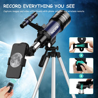 1 x RAW Customer Returns NACATIN telescope astronomy, telescope for children from 8 and beginners, 70 mm aperture 15X-150X telescope with aluminum tripod smartphone adapter and moon filter blue  - RRP €72.6