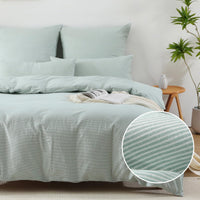 1 x RAW Customer Returns SOULFUL bed linen 135x200 cotton striped, 100 washed cotton bed linen sets green with zipper Kotex certified Contains 1 duvet cover 135x200 and 1 pillowcase 80x80 - RRP €30.24