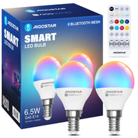 1 x RAW Customer Returns Aigostar Mesh - Alexa Light Bulb E14 Bluetooth Mesh G45 6.5W, Smart Light Bulb Works with Alexa, Smart Bulb LED 555LM RGB 2700K-6500K, 2 Pieces with Bluetooth Remote Control  - RRP €20.4