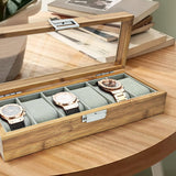 1 x RAW Customer Returns WisePoint watch box 6 slot, wooden watch case watch holder with removable cushion, retro watch box watch storage box for watches brown 6-slot  - RRP €24.19