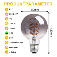 1 x RAW Customer Returns LED decorative light bulb E27, 1800K 4W 250LM mood light vintage Edison light bulb, retro filament bulb ideal for caf bar decorative nostalgia industrial design, dimmable G80 smoked glass 4 pieces - RRP €34.27