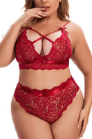 1 x RAW Customer Returns Aranmei Women s Plus Size Underwear Set Sexy Lingerie Deep V Lace Bra and Panty High Waist Bralette Set Cross Strap, New Wine Red, L - RRP €19.98