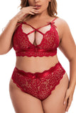 1 x RAW Customer Returns Aranmei Women s Plus Size Underwear Set Sexy Lingerie Deep V Lace Bra and Panty High Waist Bralette Set Cross Strap, New Wine Red, L - RRP €19.98