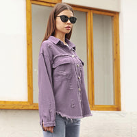 1 x RAW Customer Returns HOTIAN Women s Denim Jacket Slim Fit Vintage Long Sleeve Denim Jacket Casual Ripped Denim Jacket Purple S - RRP €35.99