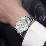 1 x RAW Customer Returns OLEVS Men s Watches Silver White Stainless Steel Strap Quartz Watch Men with Diamond Date Waterproof Luminous Classic Elegant Wristwatch Gift - RRP €50.08