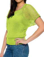 1 x RAW Customer Returns ELFIN women s mesh shirt mesh top mesh shirt 80s outfits carnival theme party tops mesh top summer tops, neon green, XL - RRP €22.18