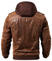 1 x RAW Customer Returns FLAVOR Genuine Leather Jacket Men Removable Hoodie XL, Brown  - RRP €169.99