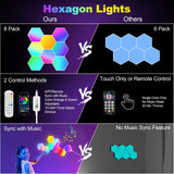 1 x RAW Customer Returns URAQT LED Hexagon Gaming Wall Light, 8 Pieces Hexagon LED Panel RGB Smart LED Hexagon Wall Panel App Control Music Sync Wall Lighting Smart Hexagonal Gamer Room Decoration Modular Lamp - RRP €30.73