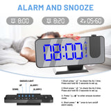 1 x RAW Customer Returns Ynport Crefreak Projector Alarm Clock, Dual Alarm LED Electronic Mirror Alarm Clock, 180 Rotating Projection Digital Radio Alarm Clock for Bedroom, Black Blue - RRP €22.86