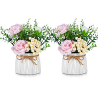 1 x RAW Customer Returns BLOSMON artificial flowers in pot decoration 2 pieces mini pink artificial roses artificial flowers with vase for table decoration living room home decoration fake flower plants bedroom wedding party office decor - RRP €25.19