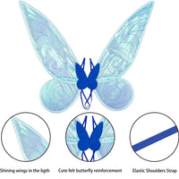 13 x Brand New Winwild Kids Fairy Wings with Glitter Wand, Crown, Tattoo Sticker - Fairy Wings for Girls Butterfly Wings for Adults Wings Costume for Carnival Cosplay Blue  - RRP €265.2