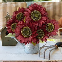 1 x Brand New Artificial Flowers Sunflowers, Sunflower Bouquet with Seven Flower Heads, Height 43CM, Artificial Plants Decoration for Home Hotel Office Wedding Garden Decor, Flower Arrangement, Table Decoration, Dark Red - RRP €10.07