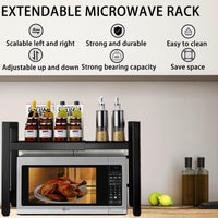 1 x RAW Customer Returns devesanter Expandable Microwave Shelf, 2 Tier Microwave Rack with 5 Hooks, Kitchen Organizer Shelf, Microwave Oven Shelves for Countertop, Extendable from 40 to 64cm - RRP €34.79