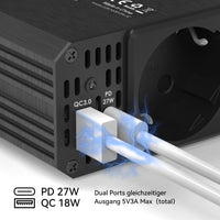 2 x RAW Customer Returns ALLWEI 300W voltage converter 12V 230V inverter with Type-C USB connection - charging mobile phones, laptops and other devices, for car, caravan, camping, black  - RRP €78.62