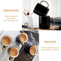 1 x RAW Customer Returns DUJUST Black Coffee Mug Set of 4 470ml , Modern and Stylish Design with Handmade Gold Trim, Black and Gold Mug for Coffee, Beautiful and Graceful Top Porcelain Mugs - RRP €30.29