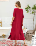 1 x RAW Customer Returns BESDEL Women s Nightgown Oversized Loose Fit Long Sleepwear Loungewear Wine Red XXL - RRP €24.0