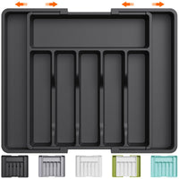 1 x RAW Customer Returns Lifewit cutlery tray for drawers, adjustable cutlery holder, utensil holder for kitchen drawers, drawer insert, cutlery insert for kitchen organizer made of plastic for spoons, forks, black - RRP €21.99