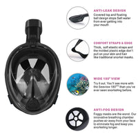 1 x RAW Customer Returns Lamker snorkel mask full mask diving mask adults women 180 field of view full face mask diving mask anti-fog anti-leak effortless breathing snorkel mask with camera holder black - RRP €22.98