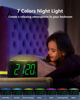 1 x RAW Customer Returns Mesqool Night Light Alarm Clock, Travel Alarm Clock, Loud Alarm Plug-in Clock, 7 Digital LED Display, Large Colored Night Light, Brightness Control Alarm Volume Adjustable, 12 24 H, 2 USB Power Ports, Snooze - RRP €26.21