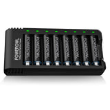 1 x RAW Customer Returns Powerowl battery charger with AAA battery 1000mah 16 pieces, AA battery charger 8 slot universal battery charger for NI-MH NI-CD AA AAA rechargeable batteries, MICRO-USB connection - RRP €28.22