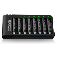 1 x RAW Customer Returns Powerowl battery charger with AA battery 2800mah 8 pieces, AA battery charger micro-USB connection 8 slot universal battery charger for NI-MH NI-CD AA AAA rechargeable batteries - RRP €22.87