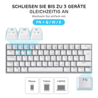 1 x RAW Customer Returns RK ROYAL KLUDGE RK61-DE 60 Bluetooth wired 2.4GHz wireless mechanical keyboard, 61 keys, hot-swappable brown switches gaming keyboard, compatible for Win Mac, white, QWERTZ - RRP €74.99