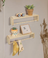 1 x RAW Customer Returns Mazjoaru wall shelf wooden children s room bookcase set of 3 floating shelves children s wooden shelf with wooden bead design for organizer kitchen spice rack decoration storage shelf for children bathroom living room - RRP €47.94