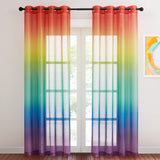 1 x RAW Customer Returns NICETOWN Voile curtains semi-transparent eyelet curtain - set of 2 H 220 x W 140 cm window curtain color gradient for children s room decorative curtains linen look curtains with eyelets, rainbow - RRP €28.95