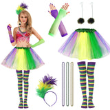 1 x RAW Customer Returns Bseical 80s costume accessory set, years outfit carnival costumes women, tutu costume adults, earrings, leg warmers, headband, necklace, mesh gloves, neon accessories, for carnival cosplay costume party - RRP €15.12