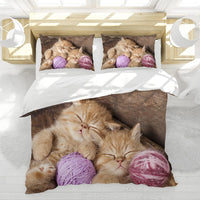 1 x RAW Customer Returns Cat bedding set 135 x 200 cm, 3D cat motif microfiber bedding sets 3-piece with zipper, 100 cotton, with duvet cover and pillowcase cat-3, 135 x 200 cm  - RRP €29.99