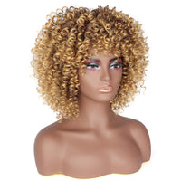 1 x RAW Customer Returns PORSMEER Curly Afro Wig Brown Blonde Natural Synthetic Hair with Bangs for Women Shoulder Length Curly Kinky Bob Wig Volume for Black Women, 14 inches - RRP €23.18