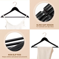 1 x RAW Customer Returns HOUSE DAY Wooden Clothes Hangers Pack of 32 Clothes Hangers Black Wooden Hangers Black Wooden Clothes Hangers Wooden Clothes Hangers Stable Clothes Hangers Rotatable 44.5 cm wide, with notch, rose gold hook - RRP €38.09