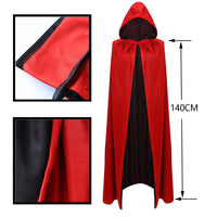 1 x RAW Customer Returns Halloween Cape with Hood, Halloween Costume Children, Black and Red Double-Sided Vampire Coats Costumes Capes Hooded Cape for Devil Pirate Demon for Halloween Party Carnival 140 cm  - RRP €11.09