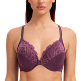 1 x RAW Customer Returns MELENECA Women s Front Closure Bra Racerback with Underwire Lace Large Sizes Unlined Grape Wine 105G - RRP €28.22