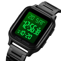 1 x RAW Customer Returns Digital Men s Watches Stainless Steel Digital Wristwatch 5ATM Waterproof Men Watch Multifunction Digital Watch with Alarm Stopwatch Calendar LED Dual Time Square Case - RRP €31.25