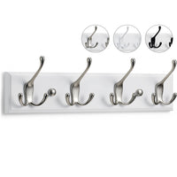 1 x RAW Customer Returns LARHN coat hook white - coat rack white with 4 hooks in nickel matt - 42 cm - coat hook wall - wall coat rack for hallways, cloakrooms, bedrooms and bathrooms - RRP €17.9