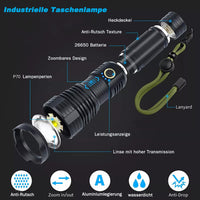 1 x RAW Customer Returns SENDALE LED Torch 90,000 Lumens, IPX67 Waterproof USB Rechargeable Torch, 5 Light Modes, Zoomable, XHP70.2 Torch Battery Operated, for Camping Hiking Emergencies 26650 Battery Energy Class A  - RRP €34.27