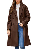 1 x RAW Customer Returns GRACE KARIN Women s Long Coat Solid Color Winter V-Neck Lapel Collar Knee Length Overcoat with Belt Coffee Brown S - RRP €93.06