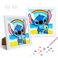 3 x Brand New NAIMOER Stitch Diamond Painting Kits with Frame, Framed Summer Diamond Painting for Kids Adults, 5D Cartoon Diamond Painting Adults Mosaic Craft for Home Decor 8x8inch - RRP €25.41