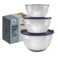 1 x RAW Customer Returns Chef Pomodoro Mixing Bowl - Mixing Bowl Set - Bowl with Lid - Bowl Set of 3 - Stainless Steel Bowls - Non-Slip Stackable Bowls - Perfect as a Dough Bowl, Salad Bowl Dark Blue  - RRP €26.81