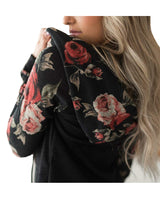 1 x RAW Customer Returns ABYOVRT Women s Hooded Sweatshirt Long Sleeve Floral Print Blouses Patchwork Tops Pullover T-Shirt,Black,XL - RRP €23.16