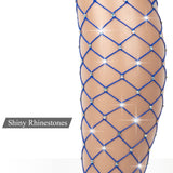 1 x Brand New SIMYJOY 2 Pieces Thigh High Fishnet Stockings Sexy Stockings Sparkle Rhinestome Thigh High for Women, Blue - RRP €27.6